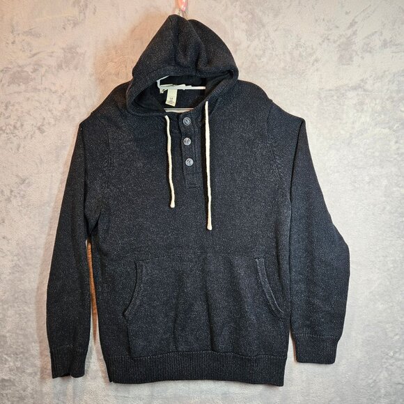 L.O.G.G. By H&M XL Dark Gray Knit Hooded Pullover Sweater double thick Pocket - Picture 1 of 14